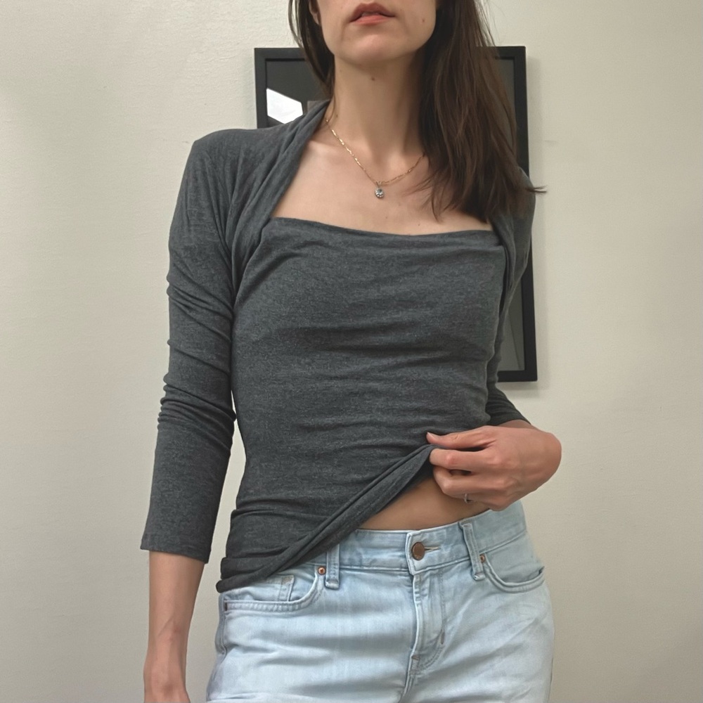 ZARA • Shrug stretchy square neck top